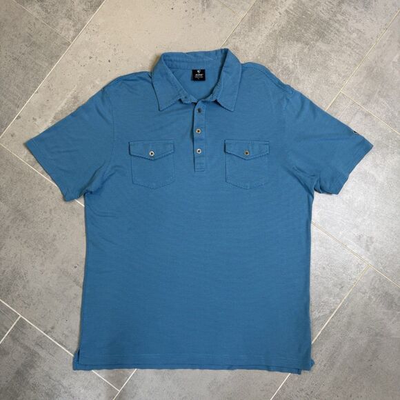 KÜHL Icelandr Polo Shirt Blue Textured Short Sleeve Pockets Men’s Large - Picture 1 of 9